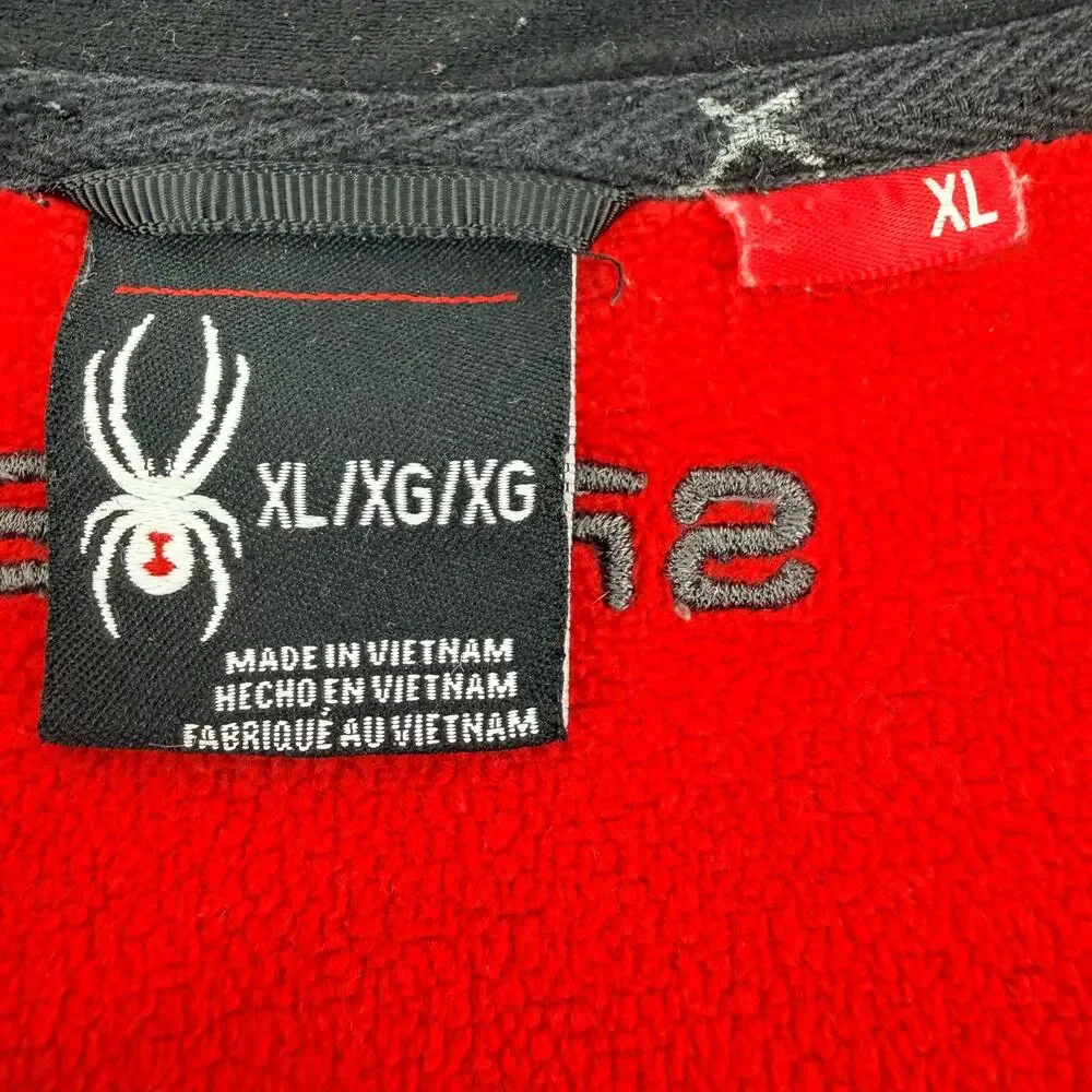 Spyder Mens XL Red Black Quarter Zip Pullover Waffle Knit Alpine Ski